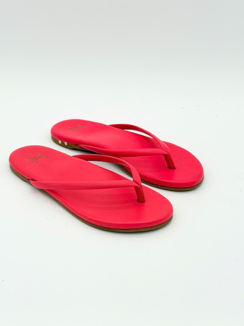 Beek Sunbeam Tomato Pink Red Leather Thong Sandals Flip Flops Comfort Womens 7
